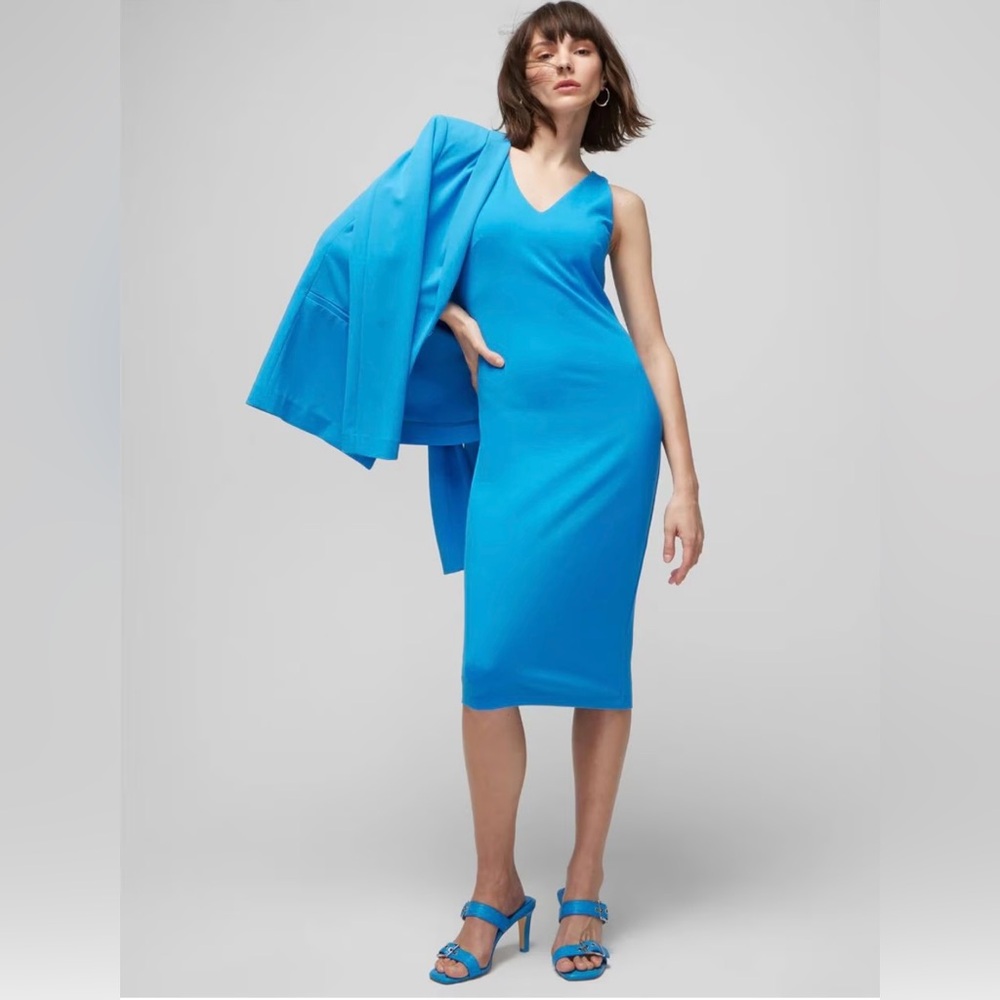 White House Black Market Aura blue sleeveless sculpting sheath dress size 4p
